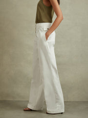 Cotton Wide Leg Suit Trousers in White