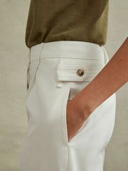 Cotton Wide Leg Suit Trousers in White
