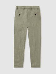 3-9 yrs Slim Fit Linen Adjustable Trousers in Apple