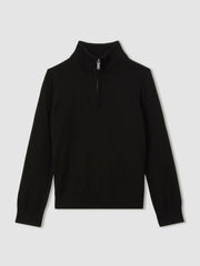 9-13 yrs Merino Wool Half-Zip Funnel Neck Jumper in Black