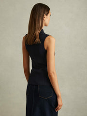 Knitted Sleeveless V-Neck Vest in Navy