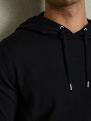 Merino Wool Drawstring Hoodie in Navy