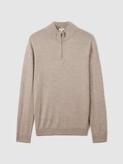 Merino Wool Half-Zip Jumper in Wheat Melange