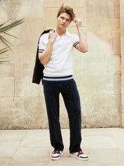 Velour Jogger With Piping in Navy