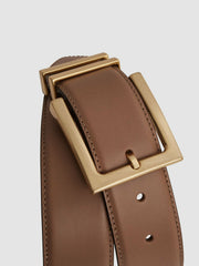 Leather Square Buckle Belt in Camel/Taupe