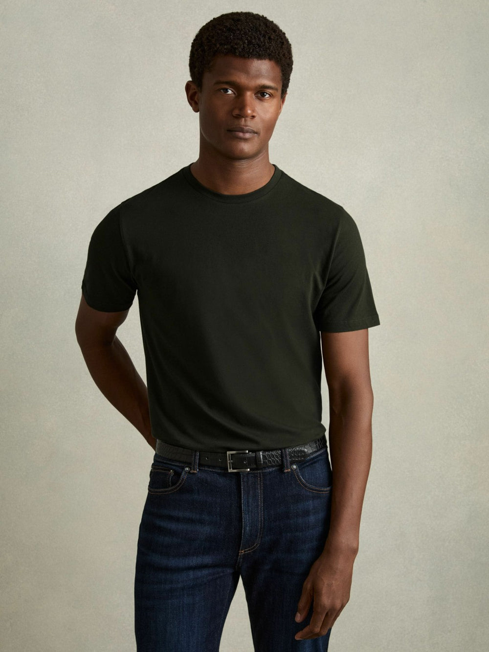 Cotton Crew Neck T-Shirt in Oxidised Green