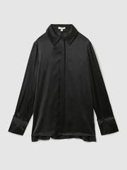 Petite Silk Double-Cuff Button-Through Shirt in Black