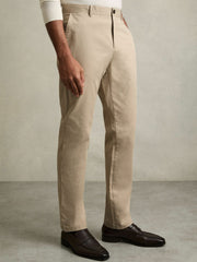 Slim Fit Washed Cotton Blend Chinos in Stone