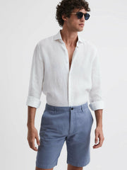Cotton-Linen Blend Shorts in Airforce Blue