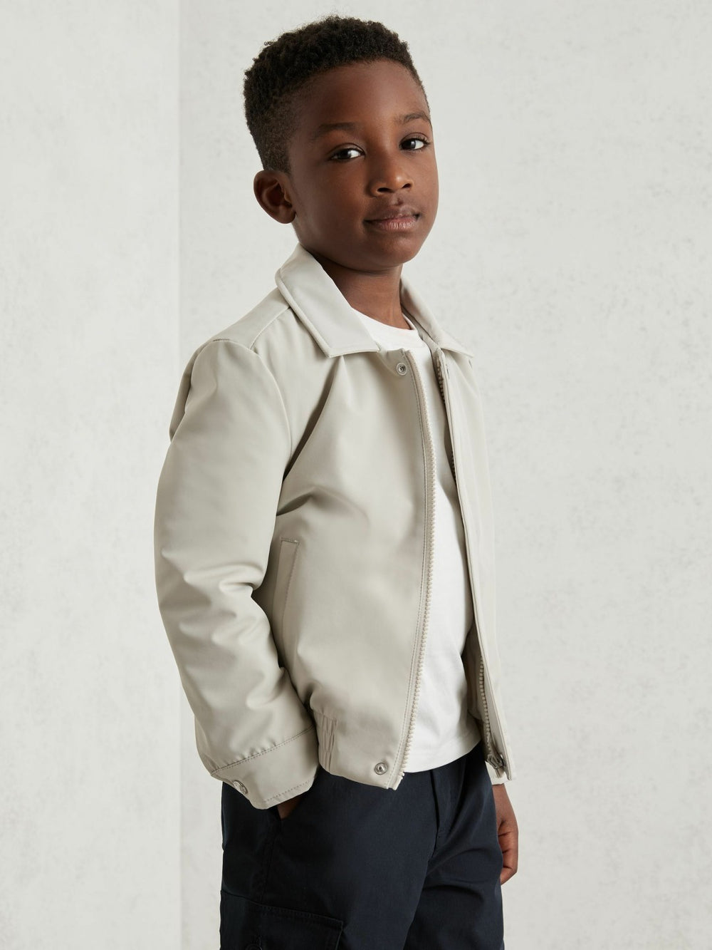 Zip-Through Harrington Jacket in Stone