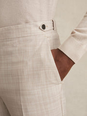 Check Regular-Fit Suit Trousers in Stone