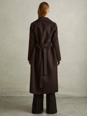 Wool Blend Double Breasted Blindseam Coat in Chocolate