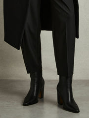 Leather Blocked Heel Ankle Boots in Black
