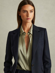 Textured Single Breasted Suit Blazer in Navy