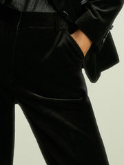 Velvet Flared Suit Trousers in Black