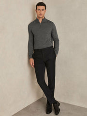 Merino Wool Half-Zip Jumper in Derby Grey Marl