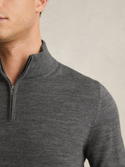 Merino Wool Half-Zip Jumper in Derby Grey Marl