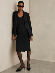 Petite Tailored Midi Suit Skirt in Black