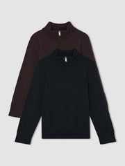 9-13 yrs Two Pack Of Merino Wool Zip-Neck Jumpers in Navy/Dark Bordeaux