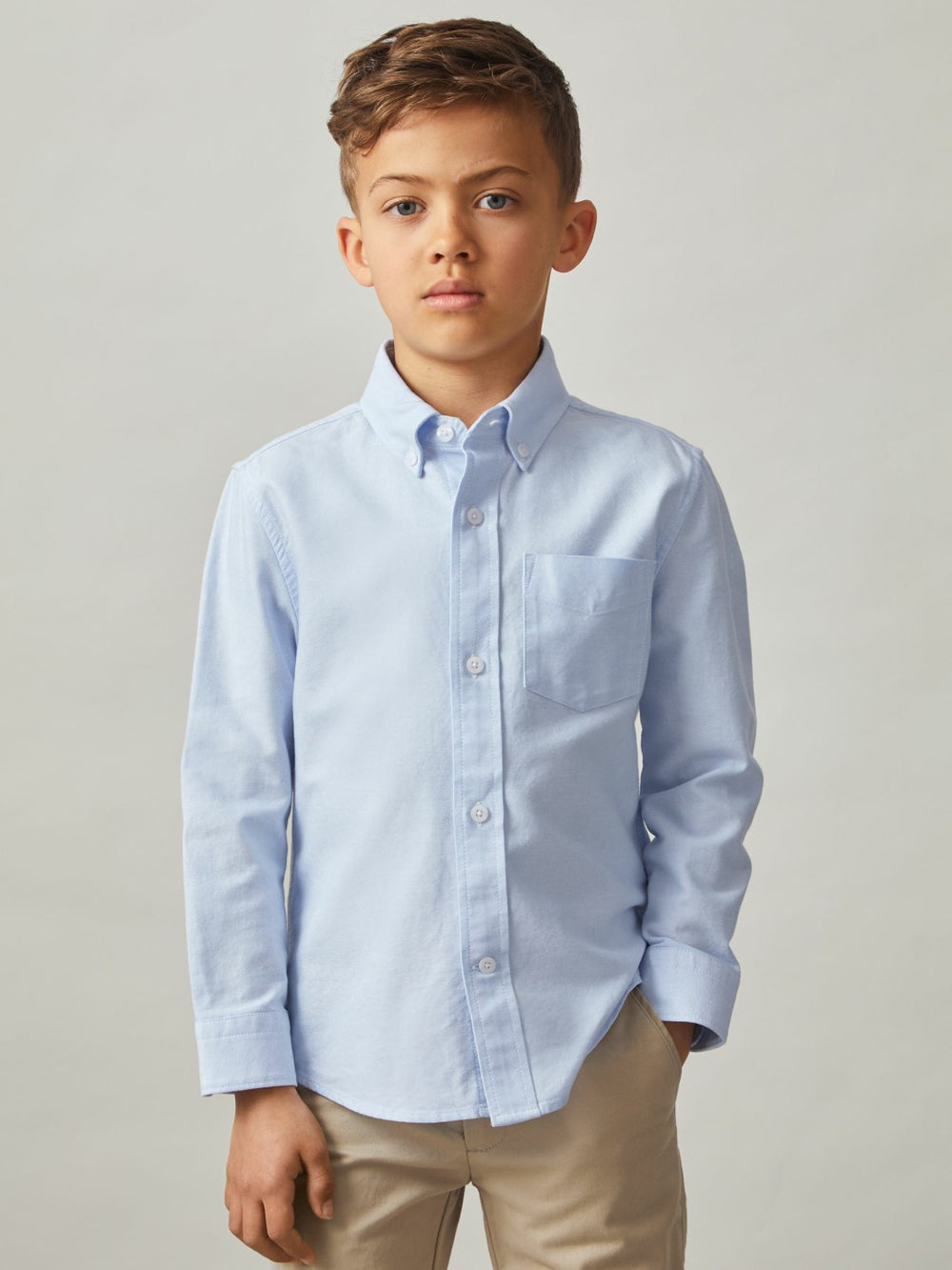 3-9 yrs Button Down Oxford Shirt in Soft Blue