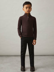 3-9 yrs Merino Wool Half-Zip Funnel Neck Jumper in Dark Bordeaux
