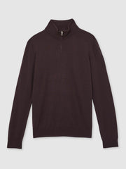 Merino Wool Half-Zip Jumper in Dark Bordeaux