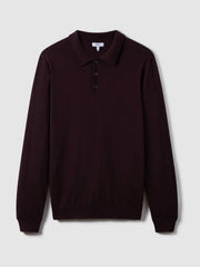 Merino Wool Polo Shirt in Dark Bordeaux