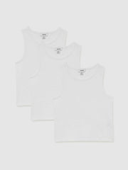 3-9 yrs Cotton Stretch Ribbed Vest 3 Pack in White