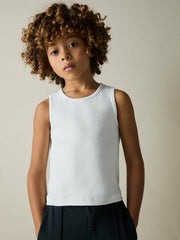 9-13 yrs Cotton Stretch Ribbed Vest 3 Pack in White