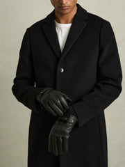Leather Ribbed-Cuff Gloves in Black