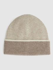 Wool Blend Tipped Beanie in Taupe