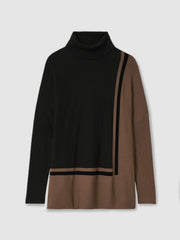 Colourblock Roll Neck Split Hem Jumper in Black/Mink