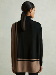Colourblock Roll Neck Split Hem Jumper in Black/Mink