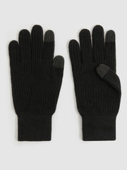 Ribbed-Merino Touchscreen Gloves in Black