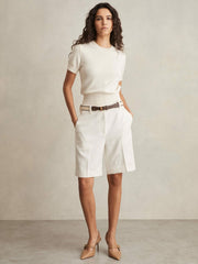 Linen-Blend Bermuda Shorts in White