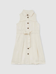9-13 yrs Tie-Waist Collared Dress in Ivory