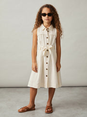 9-13 yrs Tie-Waist Collared Dress in Ivory