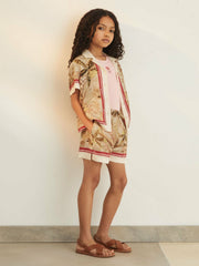 13-14 yrs | NYBG Satin Floral-Print Shorts in Khaki