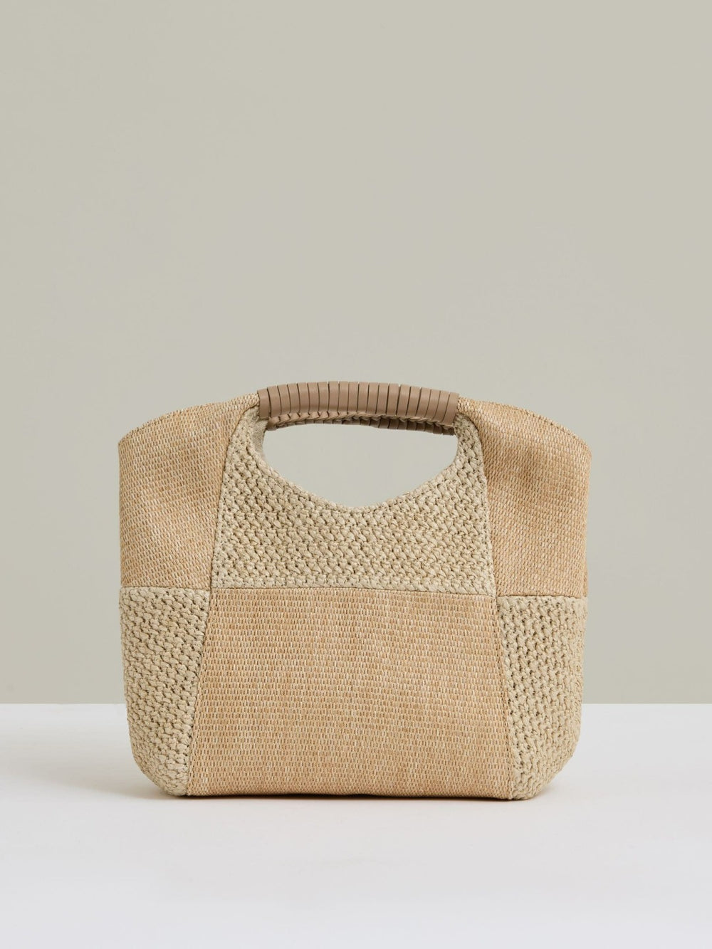 Raffia Patchwork Clutch Bag in Natural