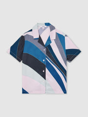 9-13 yrs Printed Cuban Collar Shirt in Blue Print