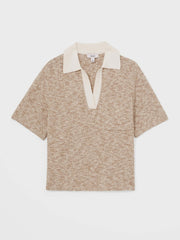 Cotton-Blend Knit Polo Shirt in Neutral