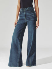 Petite Stretch-Cotton Wide-Leg Jeans in Mid Blue