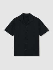 Textured Crepe Cuban Collar Shirt in Navy