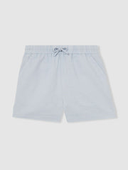 4-9 yrs Cotton-Linen Drawstring Shorts in Soft Blue
