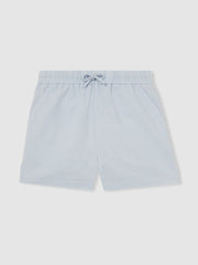 13-14 yrs Cotton-Linen Drawstring Shorts in Soft Blue