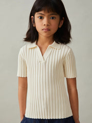 4-9 yrs Rib-Knit Polo Top in Ivory