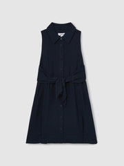 13-14 yrs Tie-Waist Collared Dress in Blue