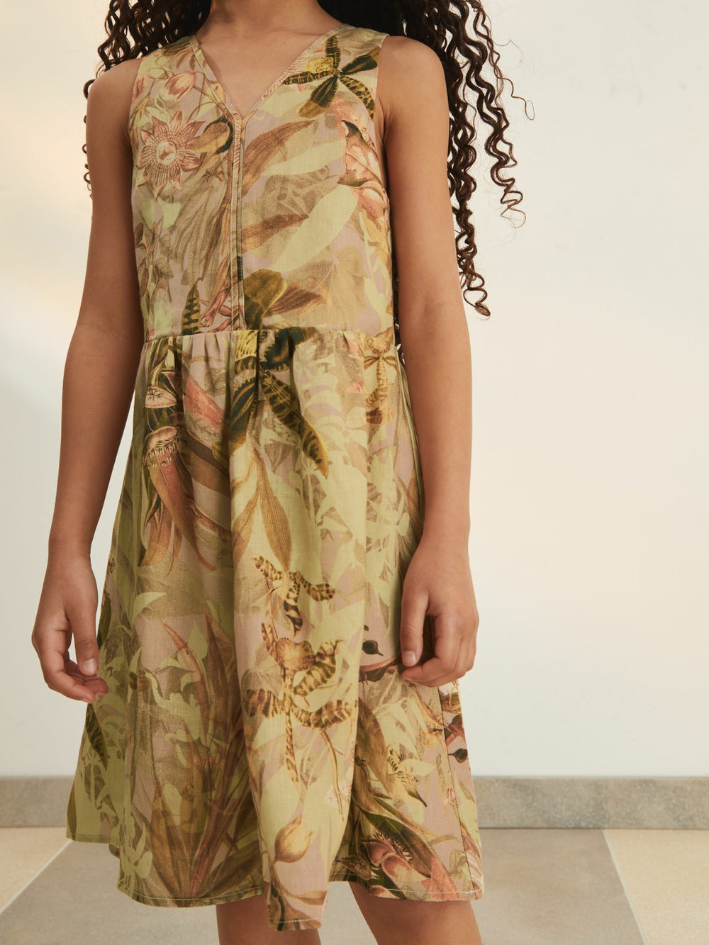 9-13 yrs | NYBG Floral-Print Midi Dress in Khaki