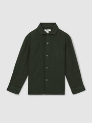 3-9 yrs Linen Cutaway Collar Shirt in Dark Green