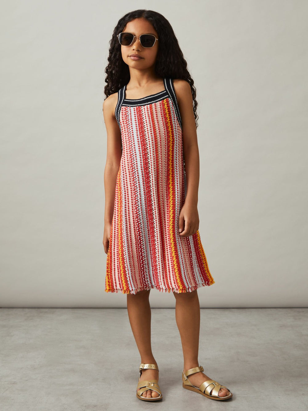 4-9 yrs Cotton Striped Knit Dress in Multi